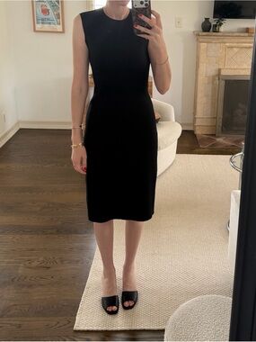 2000s The Row Black Sleeveless Wool Midi Sheath Dress
